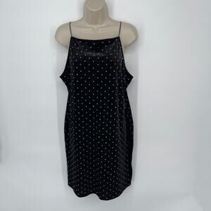 H&M NEW Women's Silver Studded Spaghetti Strap Velvet Dress Sz XL Black, Silver